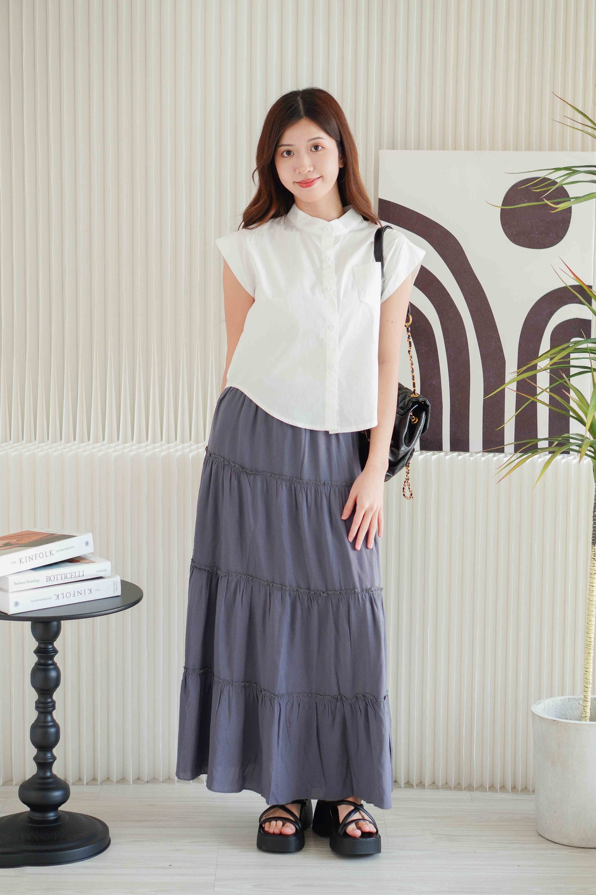 Alivya Layered Maxi Skirt in Grey