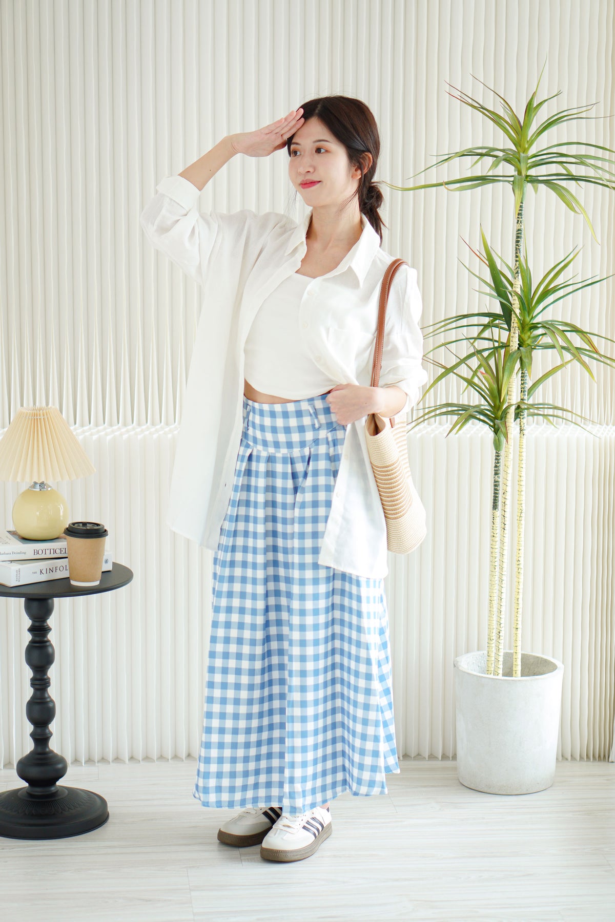 Haisy Gingham Maxi Skirt in Blue