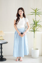 Haisy Gingham Maxi Skirt in Blue