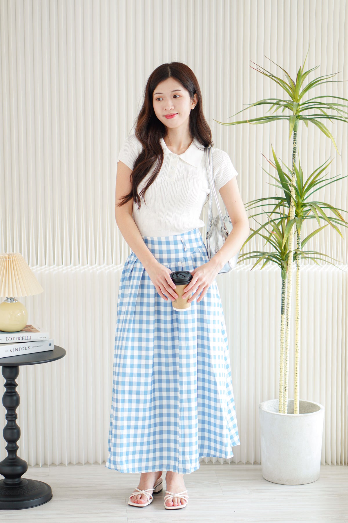 Haisy Gingham Maxi Skirt in Blue
