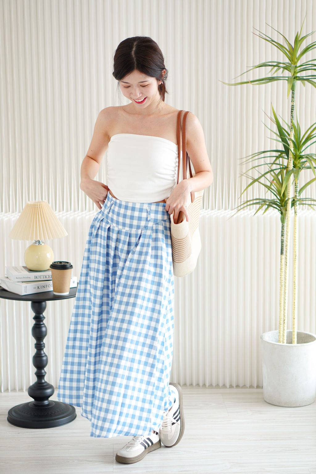Haisy Gingham Maxi Skirt in Blue