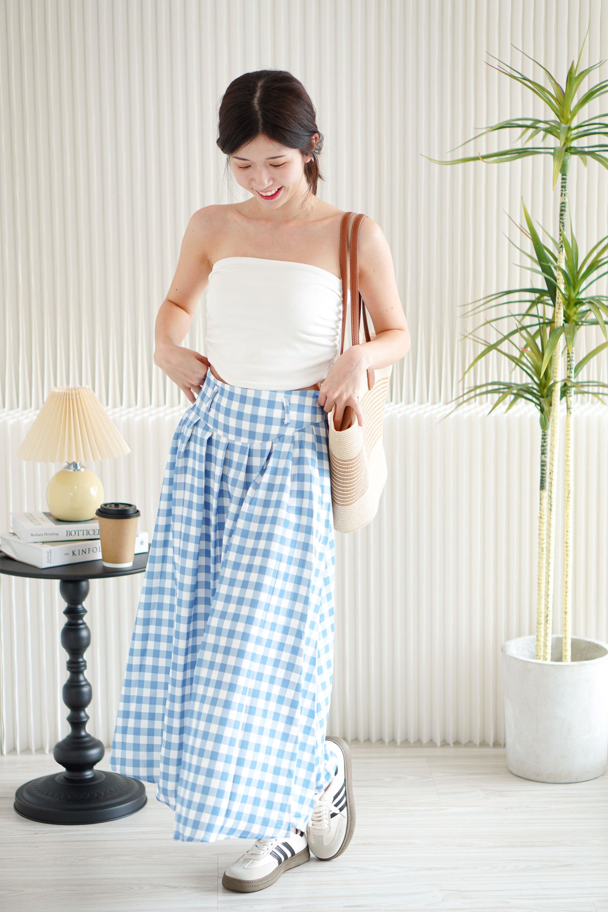 Haisy Gingham Maxi Skirt in Blue