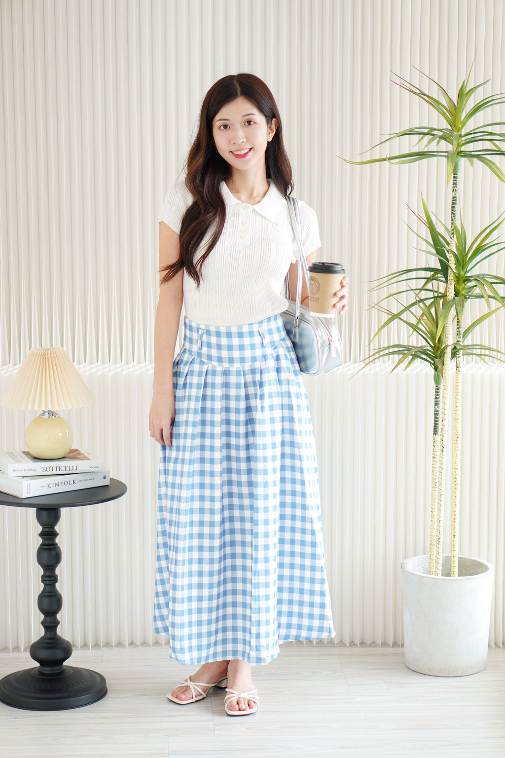 Haisy Gingham Maxi Skirt in Blue