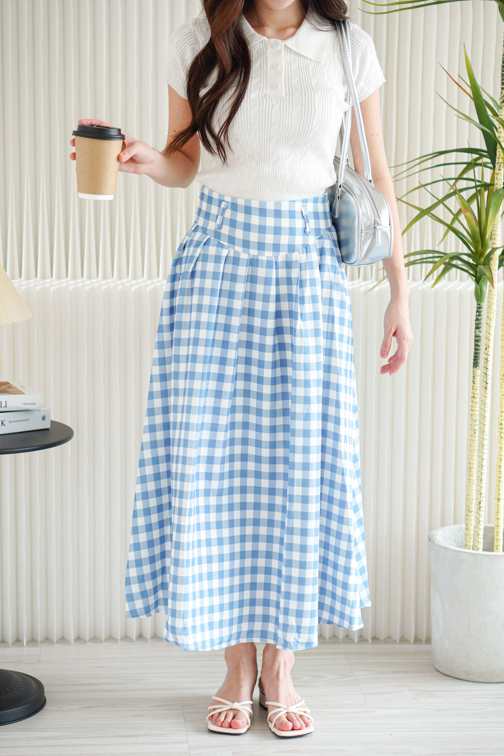 Haisy Gingham Maxi Skirt in Blue