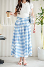 Haisy Gingham Maxi Skirt in Blue