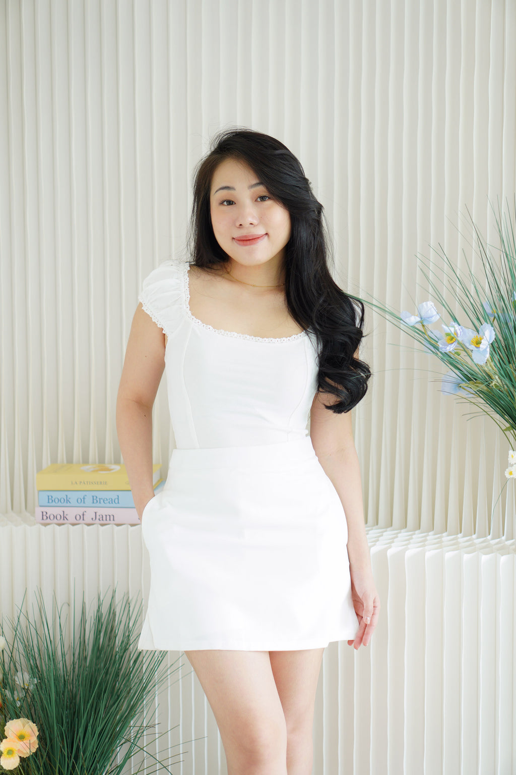 Faithra Square Neck Crop Top in White