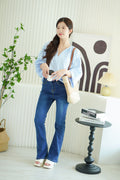 Analia Oversized Blouse Top in Blue Stripes