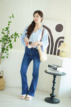 Analia Oversized Blouse Top in Blue Stripes