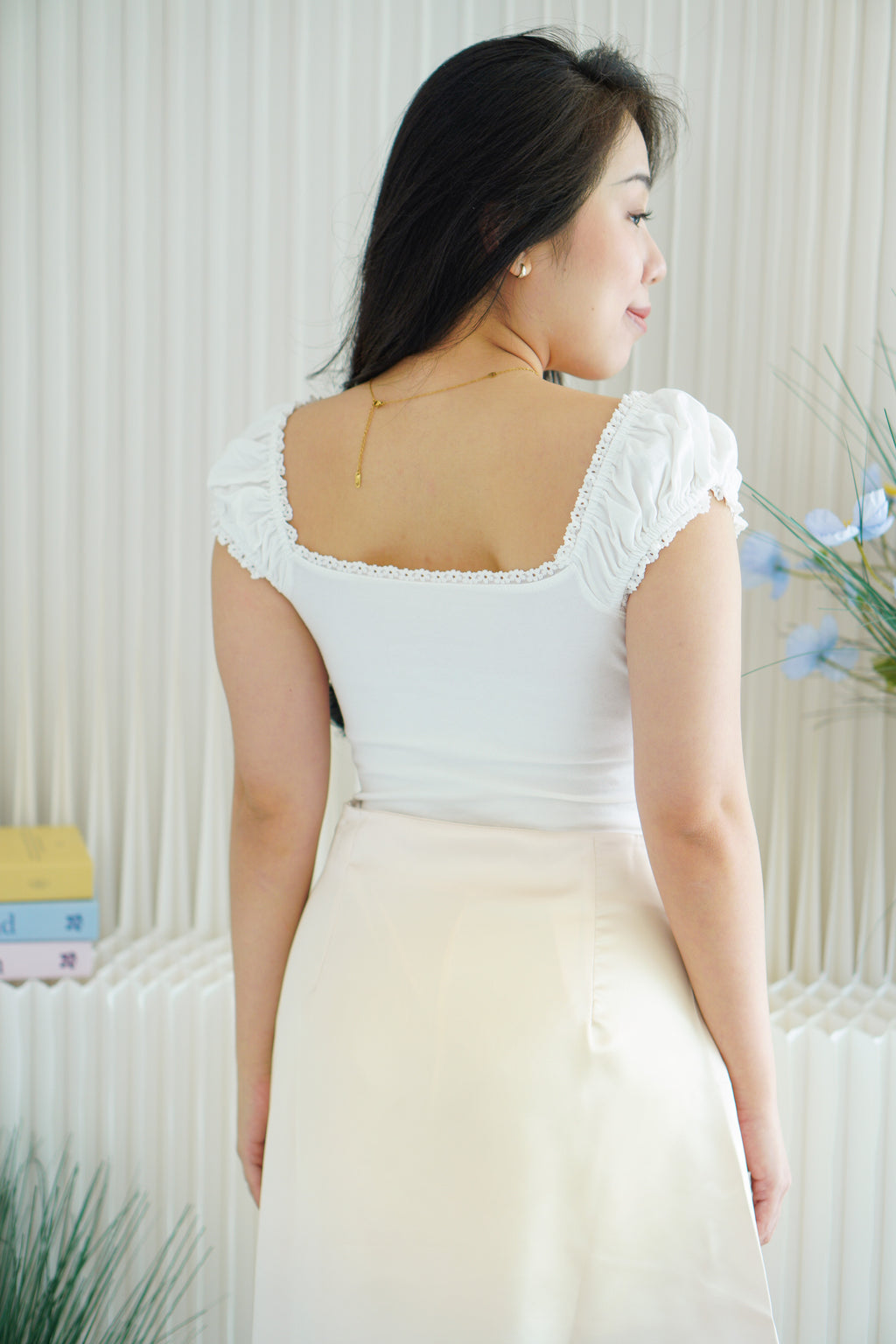 Faithra Square Neck Crop Top in White