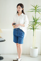 Island Resort Collar Button Down Linen Top in White