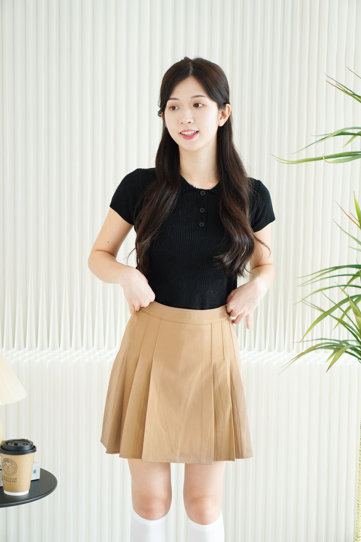 Darcy Pleated Skirt in Khaki
