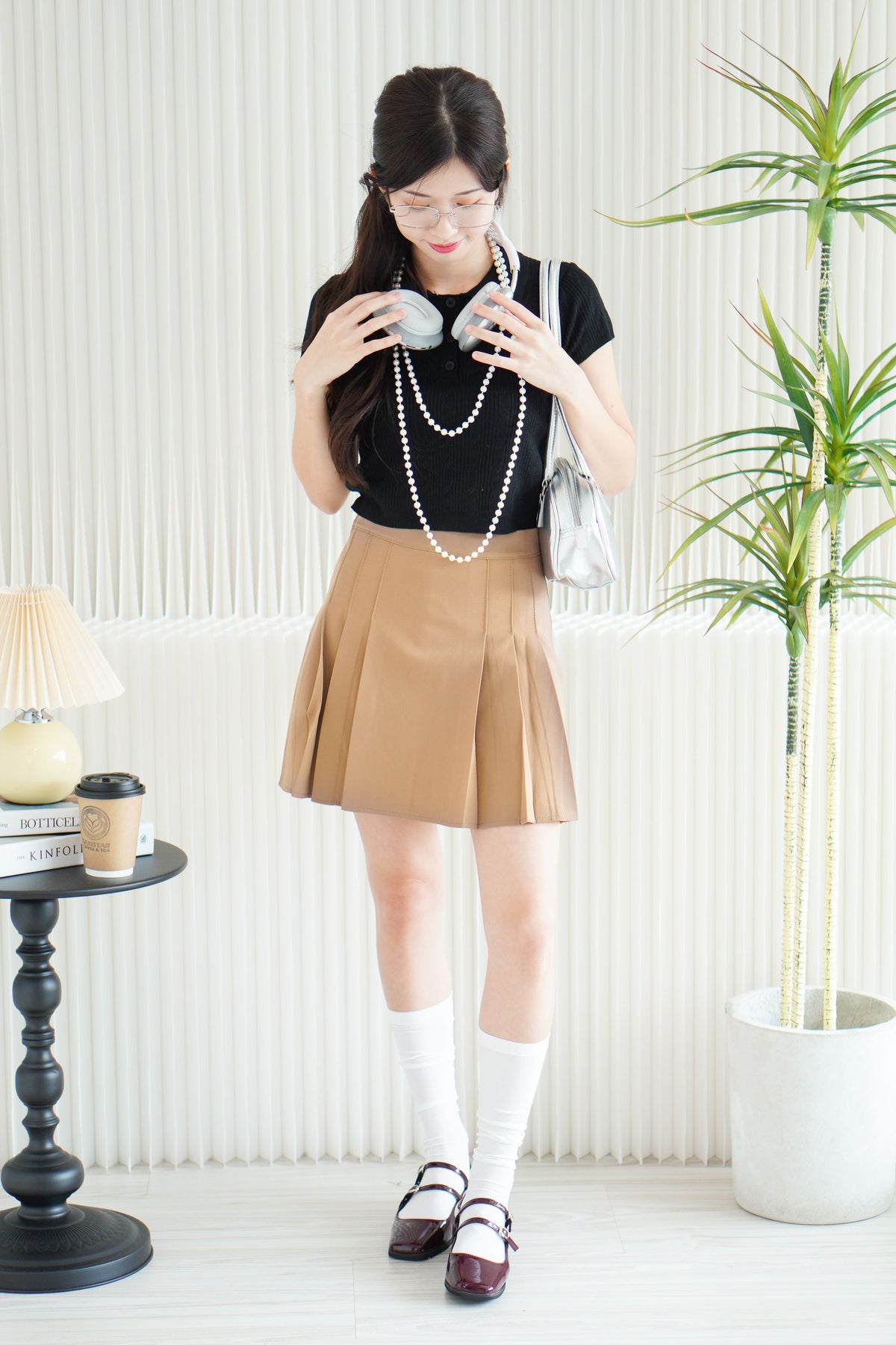 Darcy Pleated Skirt in Khaki