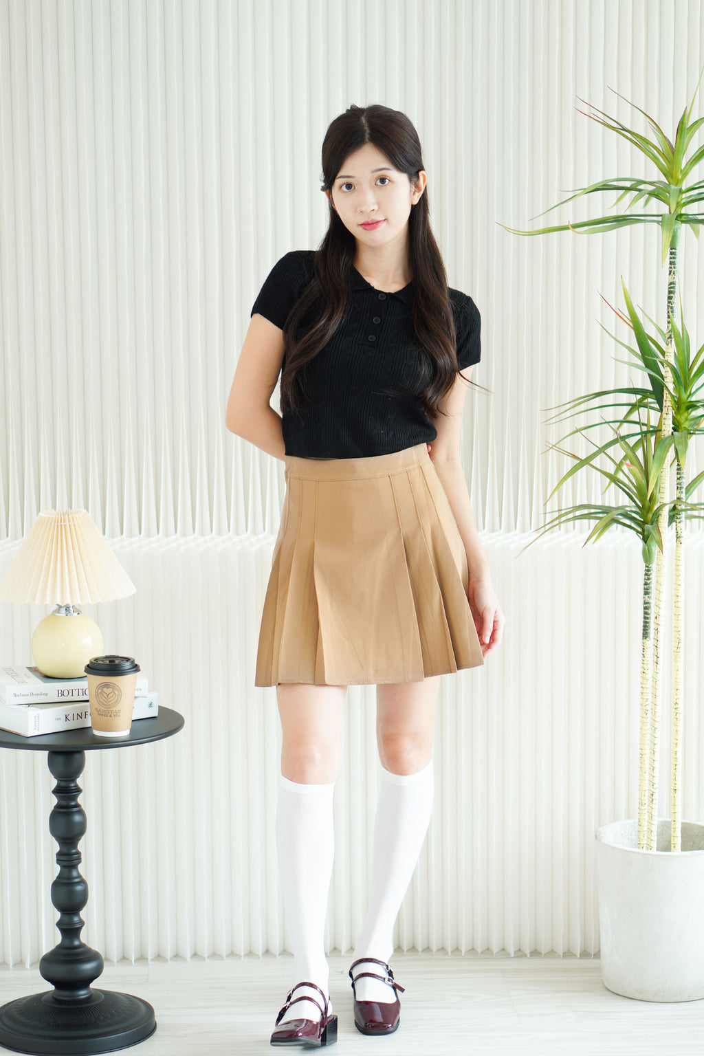 Darcy Pleated Skirt in Khaki