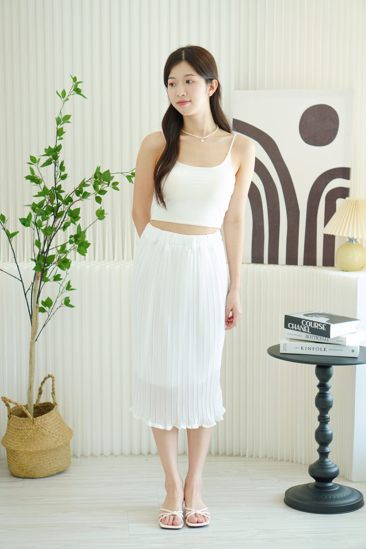 Lexi Pleated Chiffon Midi Skirt in White