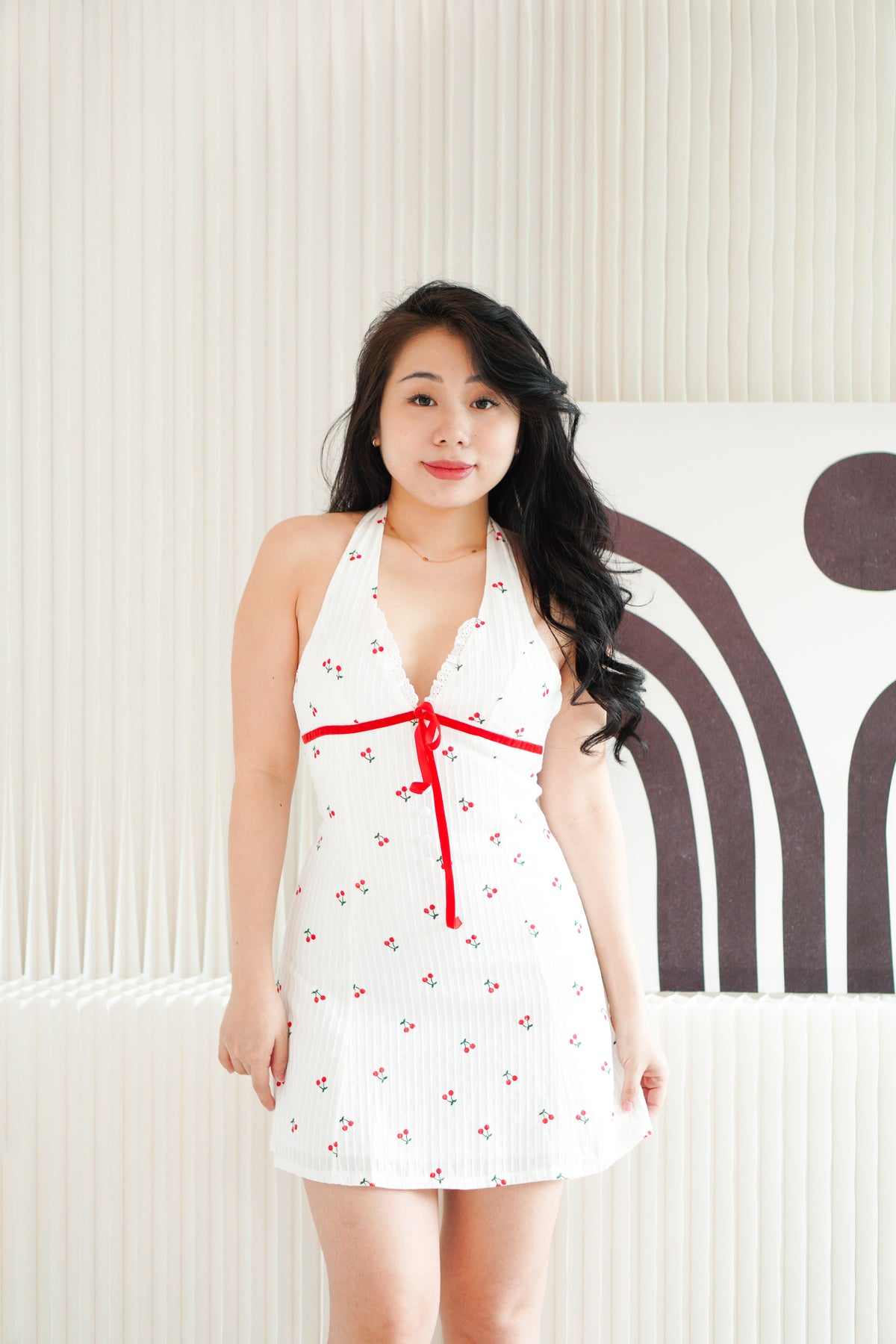 Cerise Deep V Cherry Printed Mini Dress