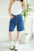 Brix Midi Denim Shorts in Dark Blue