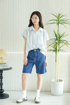 Brix Midi Denim Shorts in Dark Blue