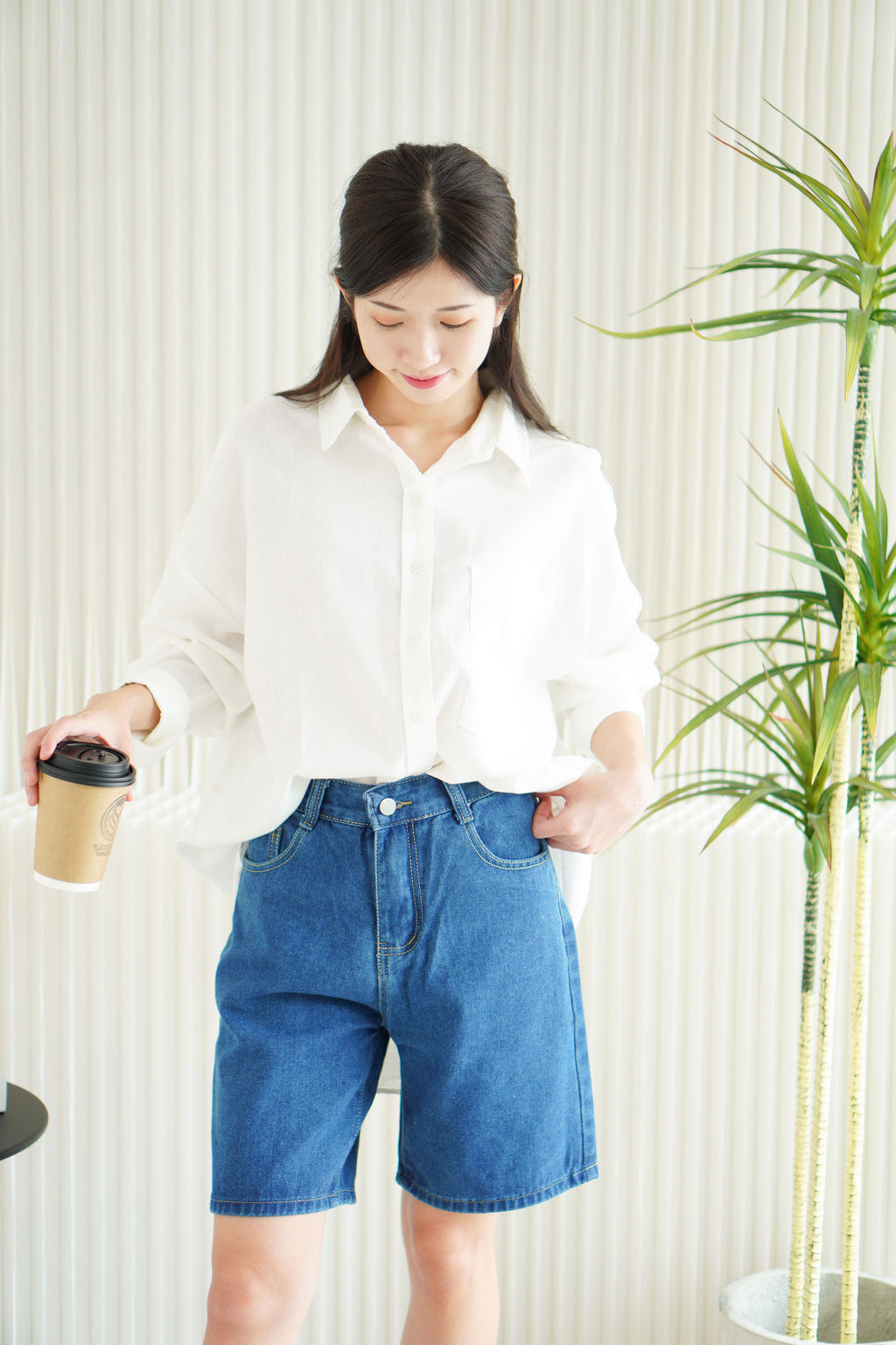 Brix Midi Denim Shorts in Dark Blue