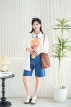 Brix Midi Denim Shorts in Dark Blue