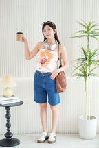 Brix Midi Denim Shorts in Dark Blue