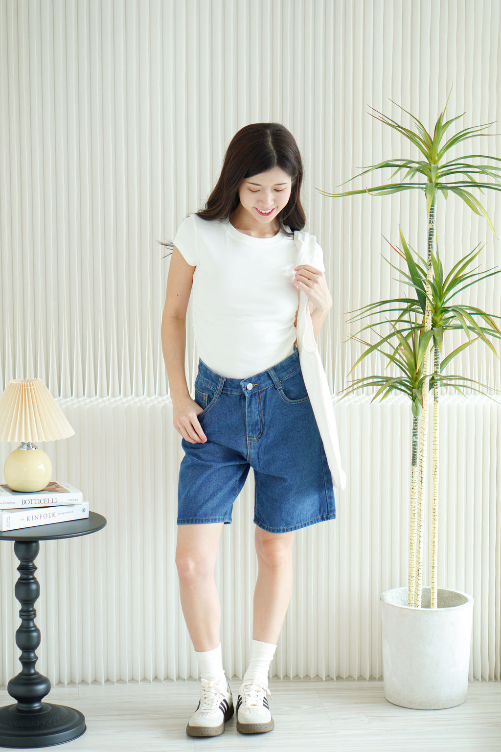 Brix Midi Denim Shorts in Dark Blue