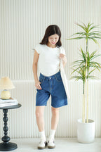 Brix Midi Denim Shorts in Dark Blue
