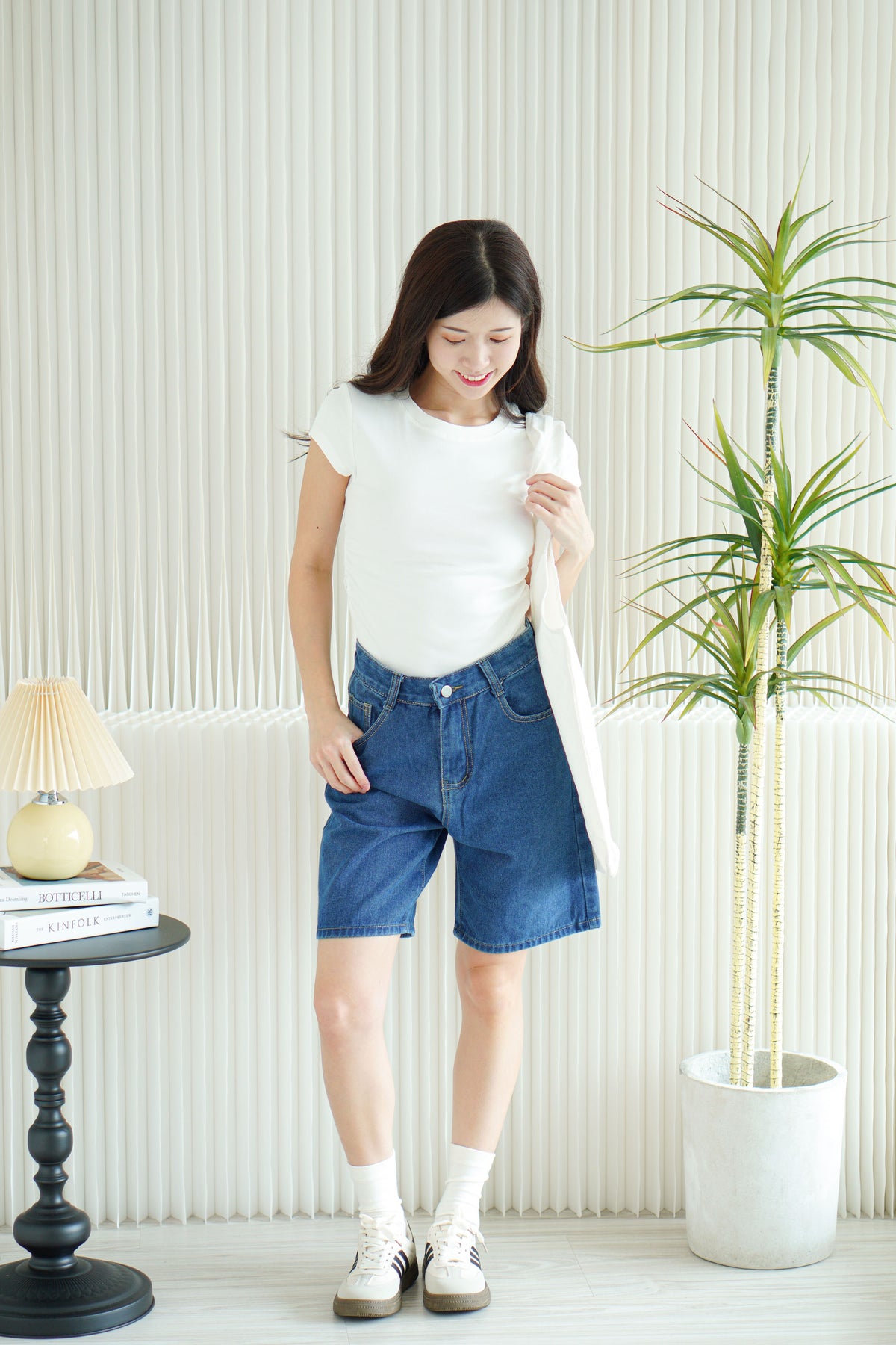 Brix Midi Denim Shorts in Dark Blue