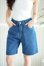 Brix Midi Denim Shorts in Dark Blue