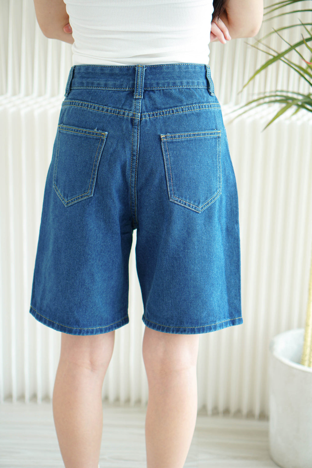 Brix Midi Denim Shorts in Dark Blue