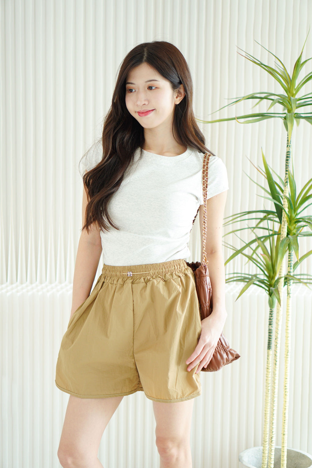 Ziva Nylon Shorts in Khaki