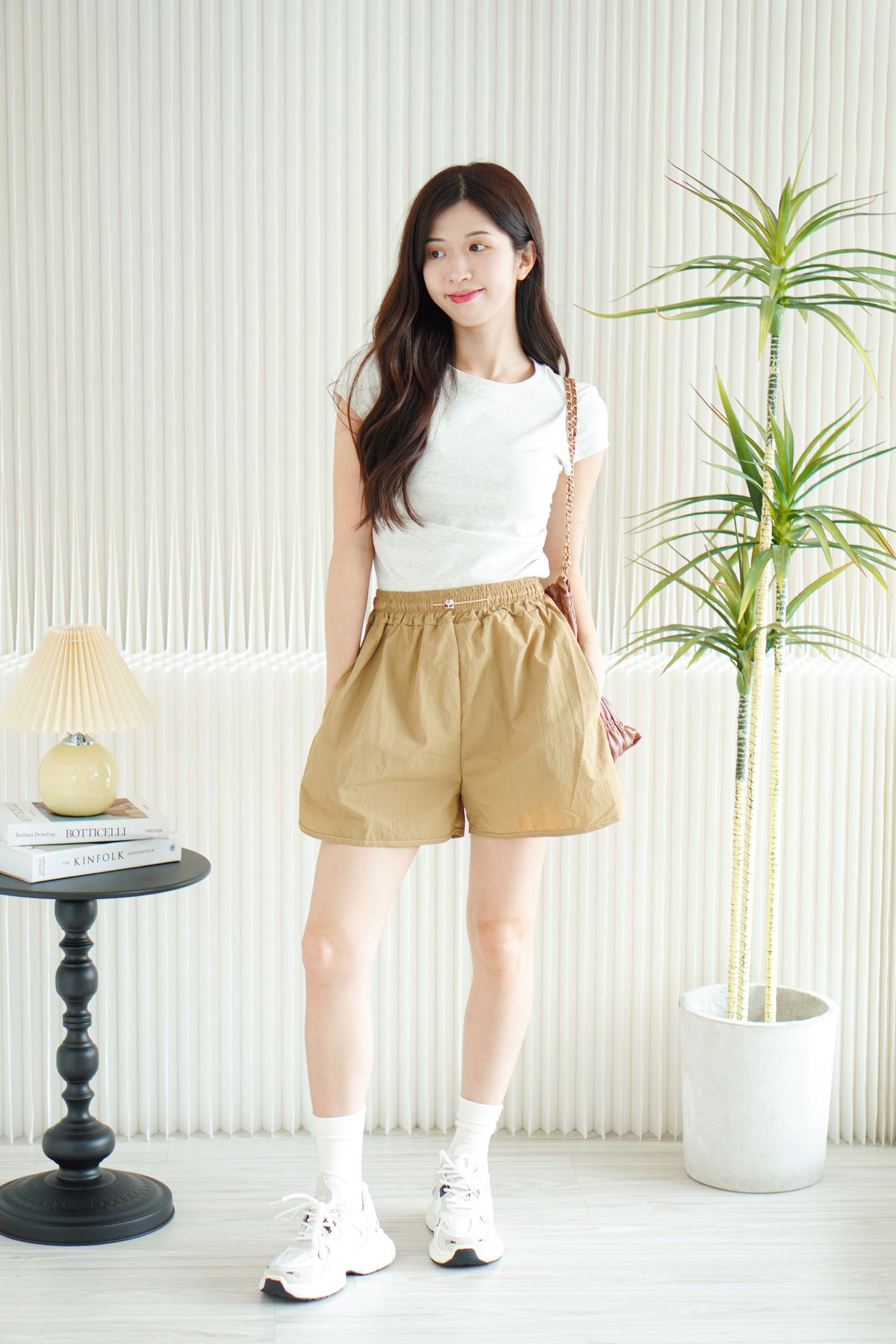 Ziva Nylon Shorts in Khaki