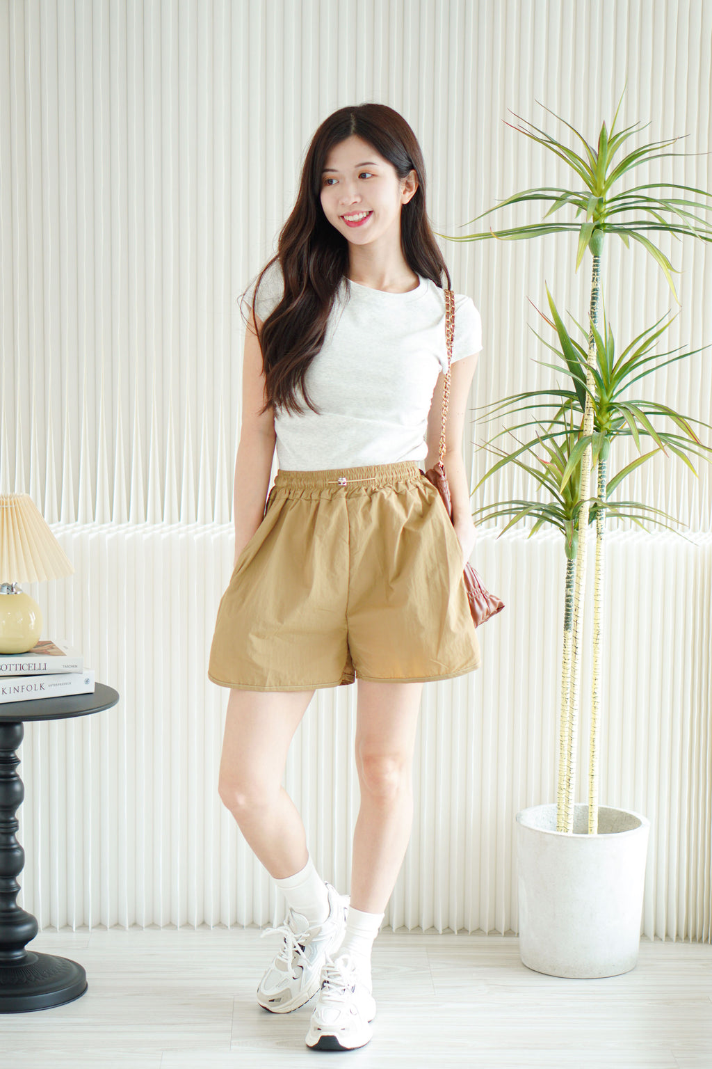 Ziva Nylon Shorts in Khaki