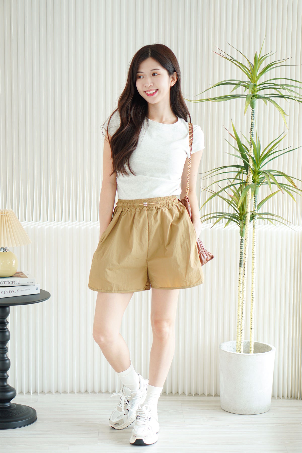 Ziva Nylon Shorts in Khaki