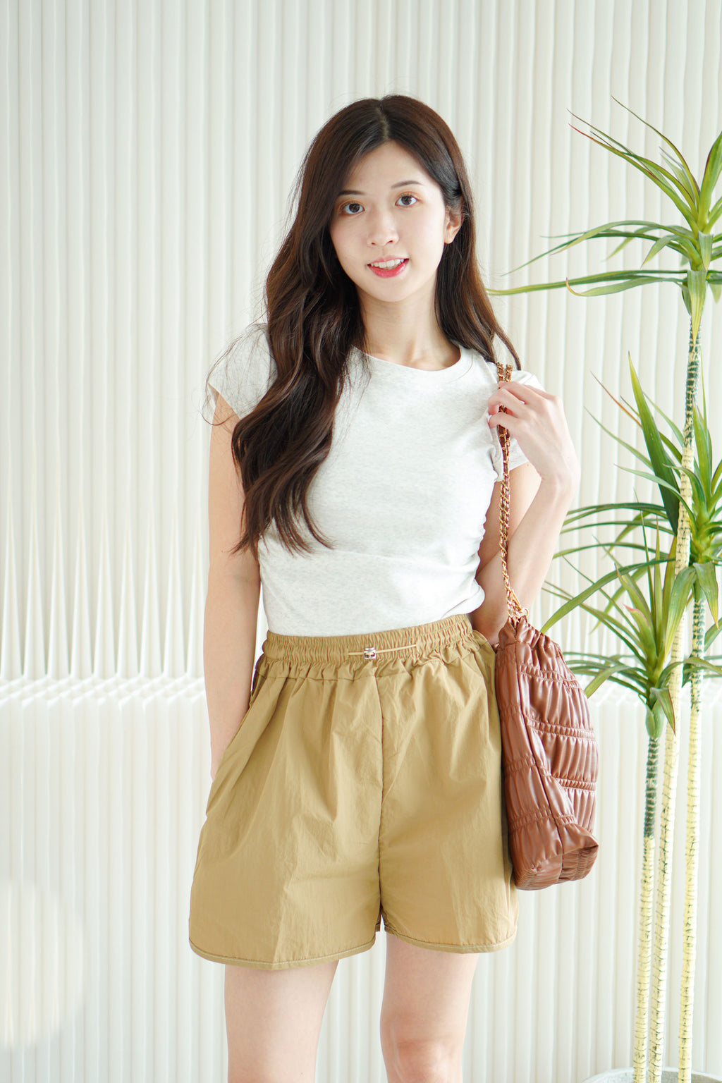 Ziva Nylon Shorts in Khaki