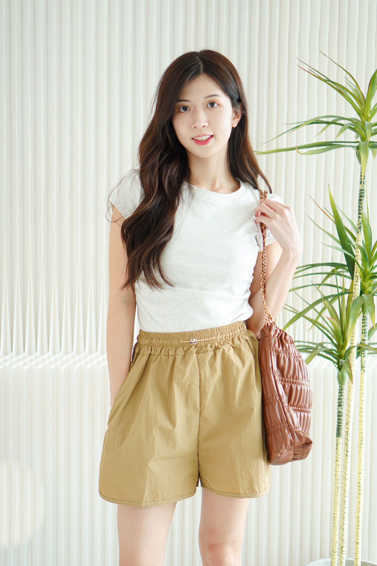 Ziva Nylon Shorts in Khaki