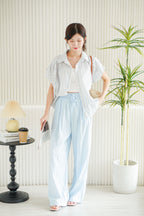 (BACKORDER) Danielle Collar Stripes Sleeved Top in Blue