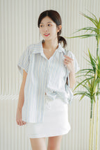 (BACKORDER) Danielle Collar Stripes Sleeved Top in Blue