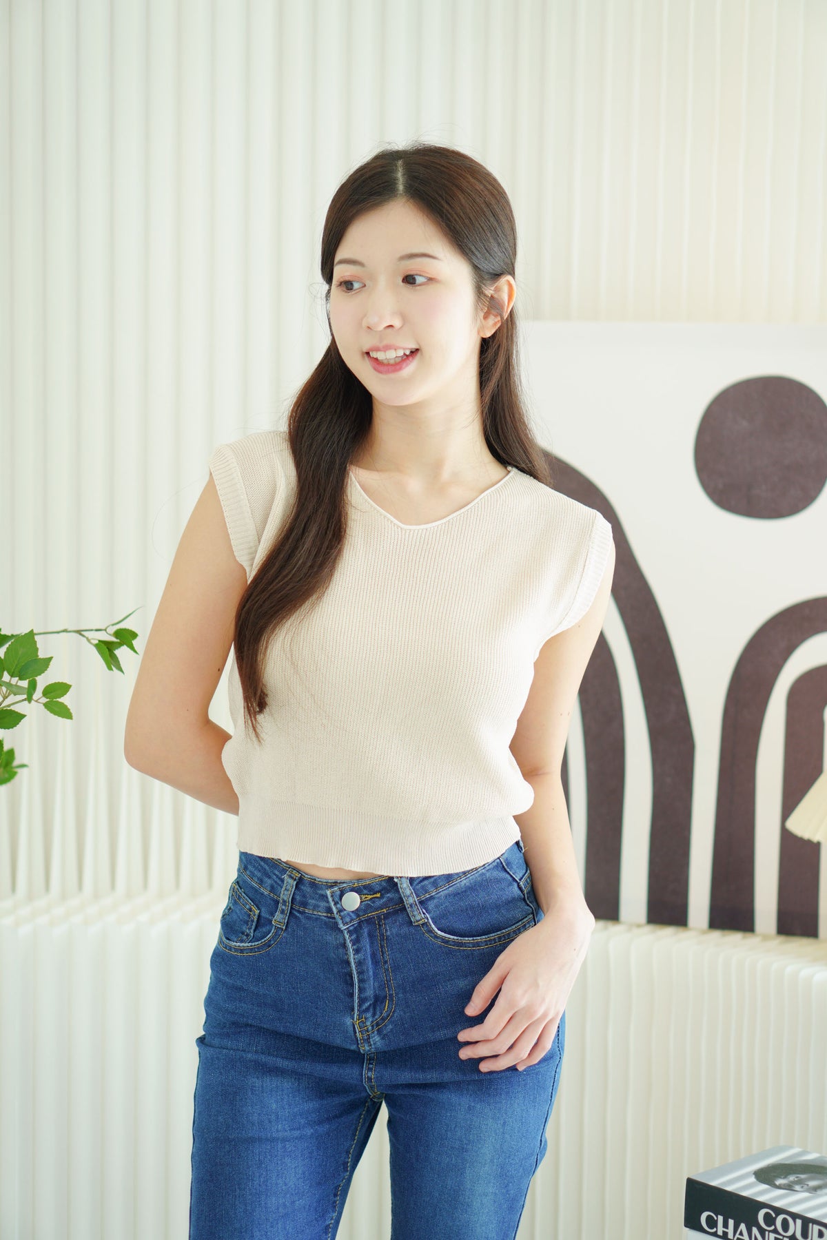 Leo Knit Short Sleeve Top in Beige