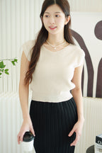 Leo Knit Short Sleeve Top in Beige
