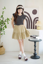 Leo Knit Short Sleeve Top in Black with Thick Stripes