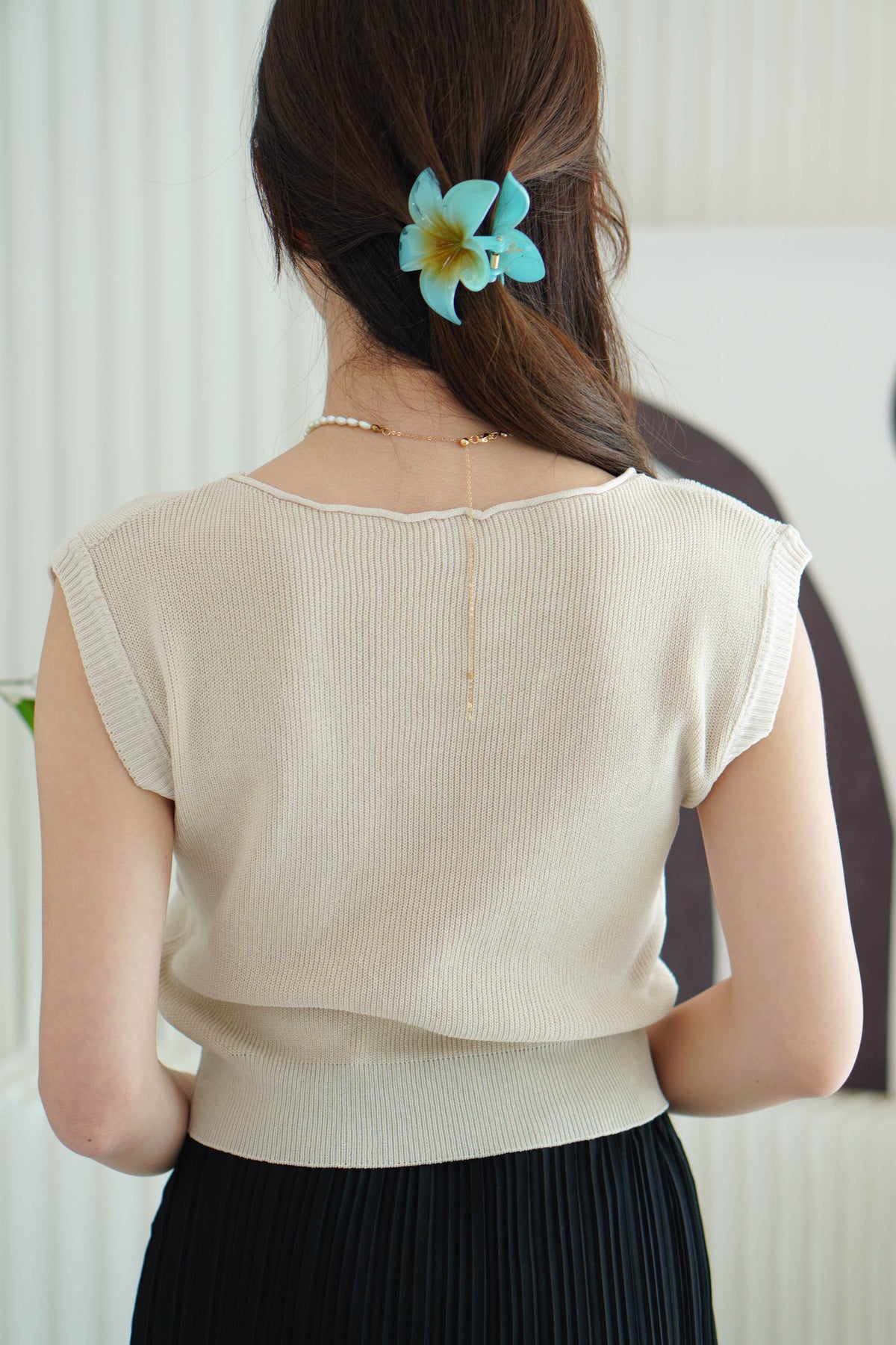 Leo Knit Short Sleeve Top in Beige
