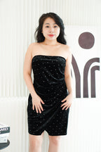 Glamiere Tube Embellished Velvet Dress in Black