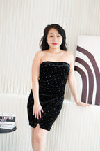 Glamiere Tube Embellished Velvet Dress in Black