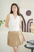 Elianna Knit Ruched Button Down Sleeveless Top in White