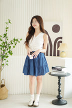 Elianna Knit Ruched Button Down Sleeveless Top in White