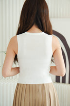 Elianna Knit Ruched Button Down Sleeveless Top in White