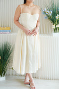 Posy Drop Waist A-Line Dress in Beige