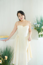 Posy Drop Waist A-Line Dress in Beige