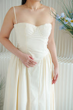 Posy Drop Waist A-Line Dress in Beige