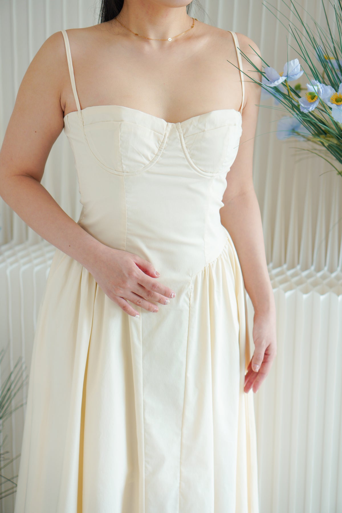 Posy Drop Waist A-Line Dress in Beige